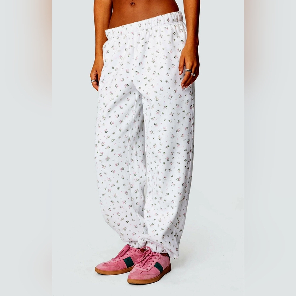 Edikted White Floral Track Pants